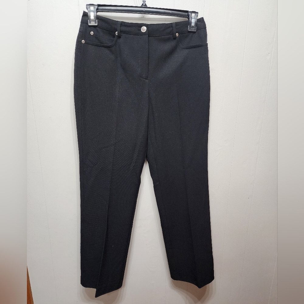 NWT Rafaella Black Pants 8P Casual Petite Office Stretch 2 Way Textured‎ B720